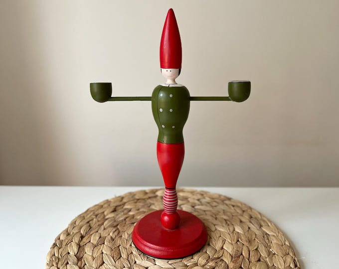 Christmas wooden candleholder, elf candelabra, scandinavian design.