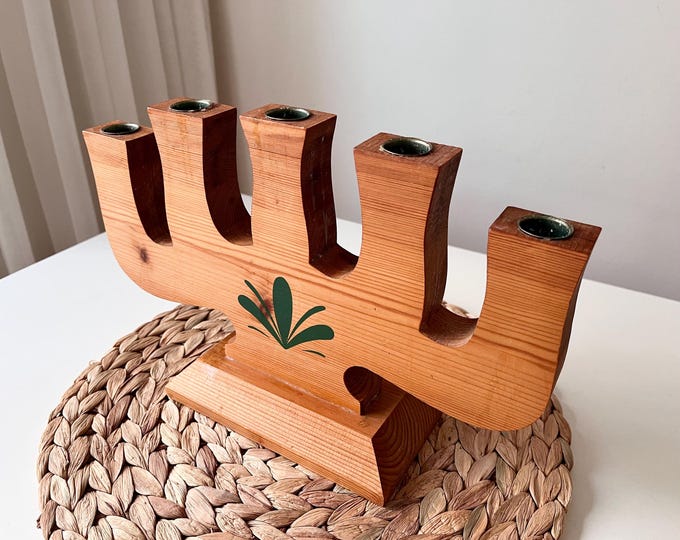 Vintage Swedish Wooden Advent Candelabra, 5-Arm Christmas Candle Holder