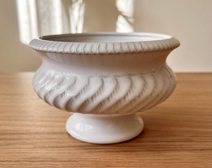 White vintage ceramic planter pot, traditional classic style, made in Germany.