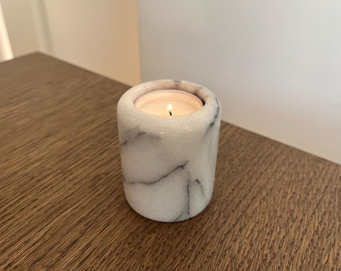 White marble candleholder, Swedish design.