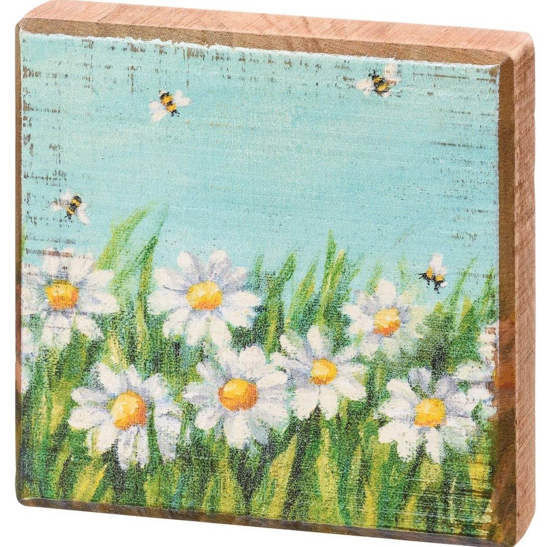 Rustic Daisy Field Wooden Block Sign | Garden Collection Wall Decor - Etsy