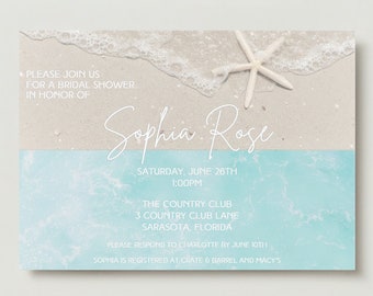 Bridal Shower Invitation Template - Beach Themed - Fully Editable