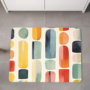 Midcentury Modern Bath Mat, Aesthetic Bath Mat, Boho Memory Foam Bath Mat | Soft Non-Slip Mid Century Bathroom Rug, Cute & Colorful Decor
