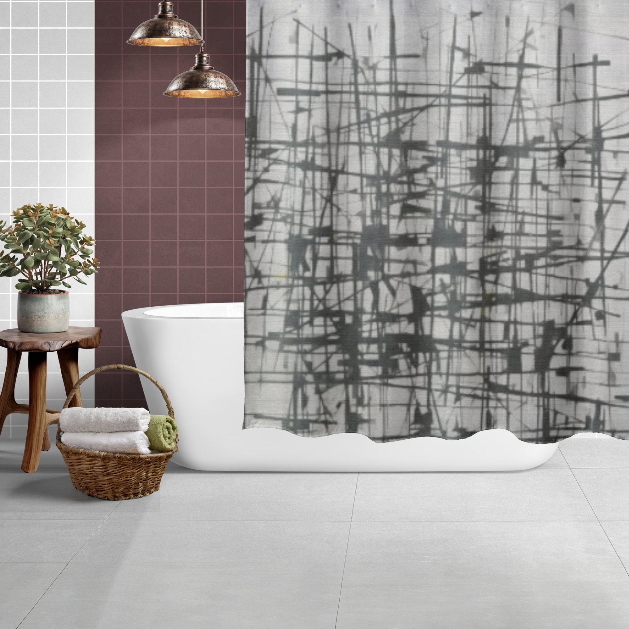 Midcentury Modern Shower Curtain, Aesthetic Shower Curtain, Shower
