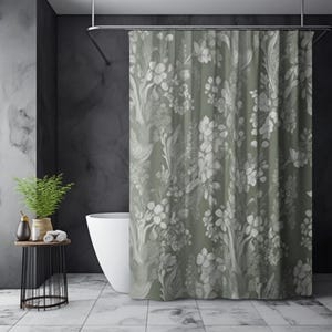 Moody Cottage core Botanical Shower Curtain, Shower curtain Boho, Retro Shower Curtain, Shower Curtain Plants, Vintage Shower Curtain