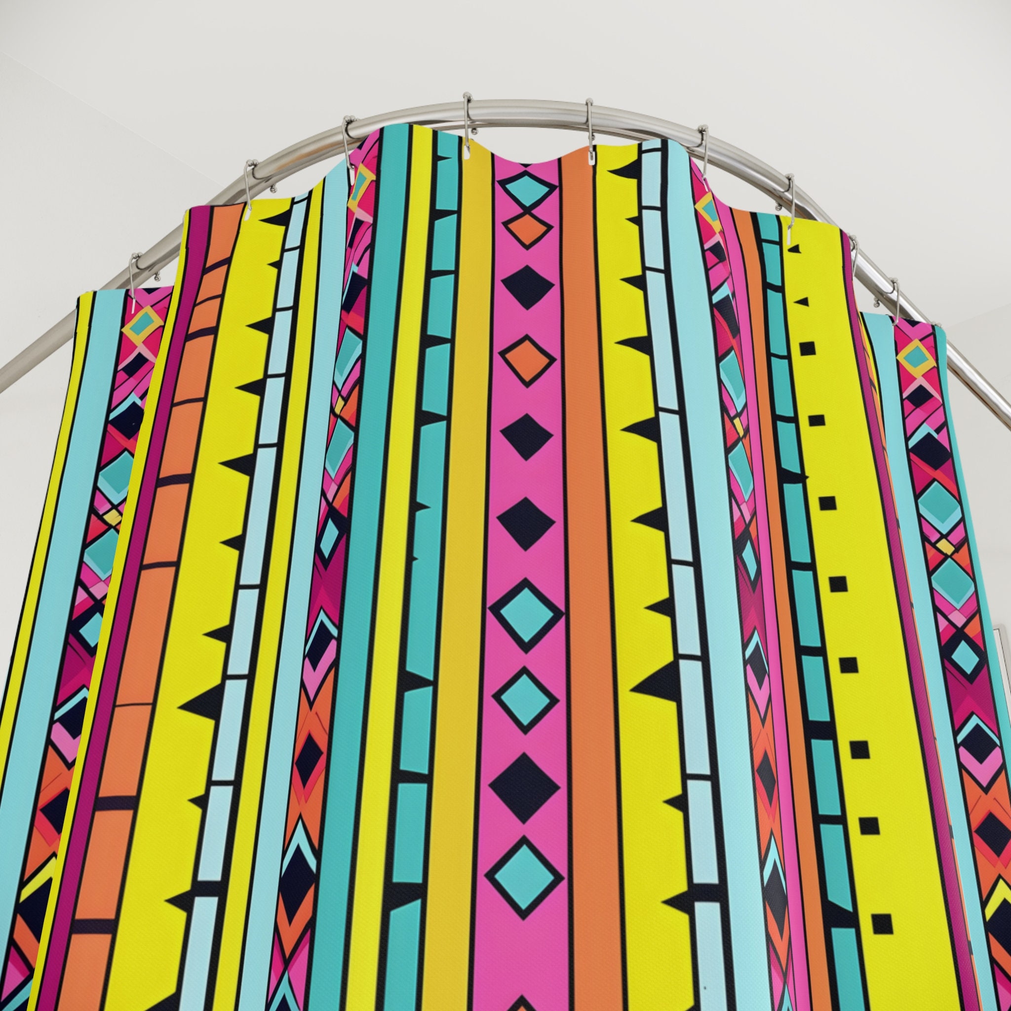 Retro Shower Curtain, Funky Shower Curtain, Striped Shower Curtain