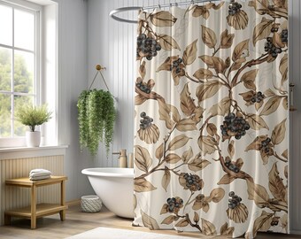 Boho Floral Shower Curtain, Vintage Botanical Home Decor, Bathroom Accessories, Bath Gift for Nature Lovers, Boho Style, Fall Decor