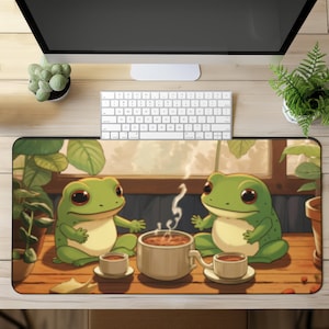 Cute Desk Mat, Frog Office Decor, Plant Desk Decor Mat, Cute green Desk Mat, Japanese Desk Mat, Aesthetic green Deskmat