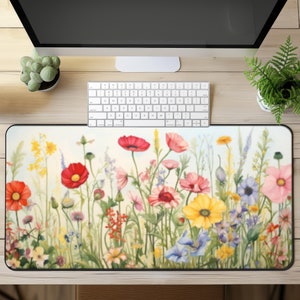 Cottagecore Desk Mat, Flower office Mat, Deskmat Aesthetic, Watercolor Flowers Office Decor, Minimal Desk Mat, Nature Desk Mat, Deskamat