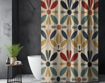 Retro Shower Curtain, Funky Shower Curtain, Shower Curtain Retro,  Long Shower Curtain, Traditional Shower Decor, Boho Shower Curtain