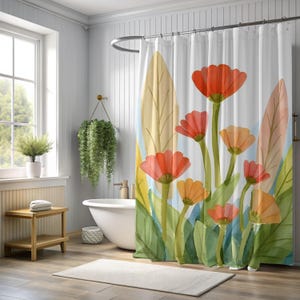 Floral Shower Curtain, Botanical Shower  Curtain, Flower Watercolor Shower Curtain, Spring Flower Shower Curtain, Wildflower Shower Curtain