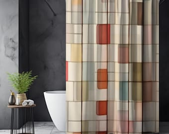 Geometric watercolor shower curtain, Abstract Retro Shower Curtain, Midcentury Shower Curtain, Vintage Shower Curtain, Boho Shower Curtain