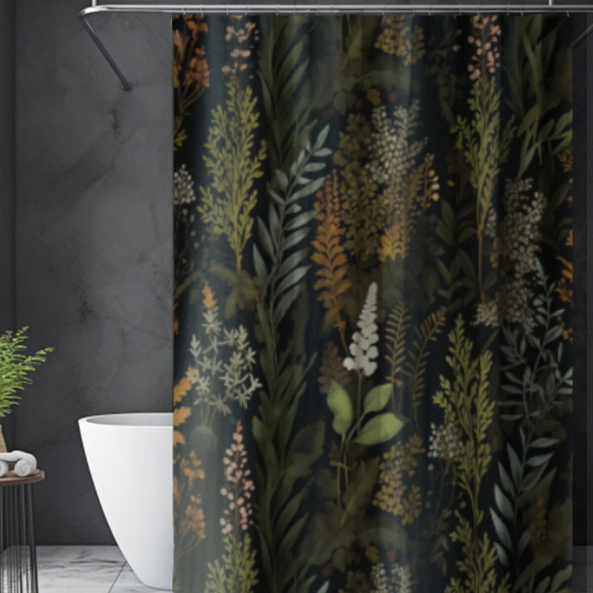 Moody Cottage Core Botanical Shower Curtain, Shower Curtain Boho, Bath Tub Accessory, Shower Curtain Plants, Long Shower Curtain, - Etsy