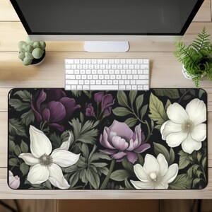 Cottagecore Vintage Botanical Desk Mat, Moody Aesthetic, Forest Green & Floral Design Desk Mat, Floral desk accessory, Elegant Desk Mat
