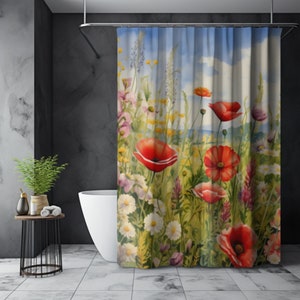 Wildflower Shower Curtain, Daisy Shower Curtain, Botanical Shower Curtain, Cottagecore Shower Curtain, Floral Shower Curtain, Wildflowers