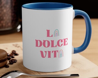 Taza de café azul La Dolce Vita, regalo de taza de café Joy of Living, taza de color azul, regalo para ella, taza de café de estilo italiano, taza abstracta, 11 oz