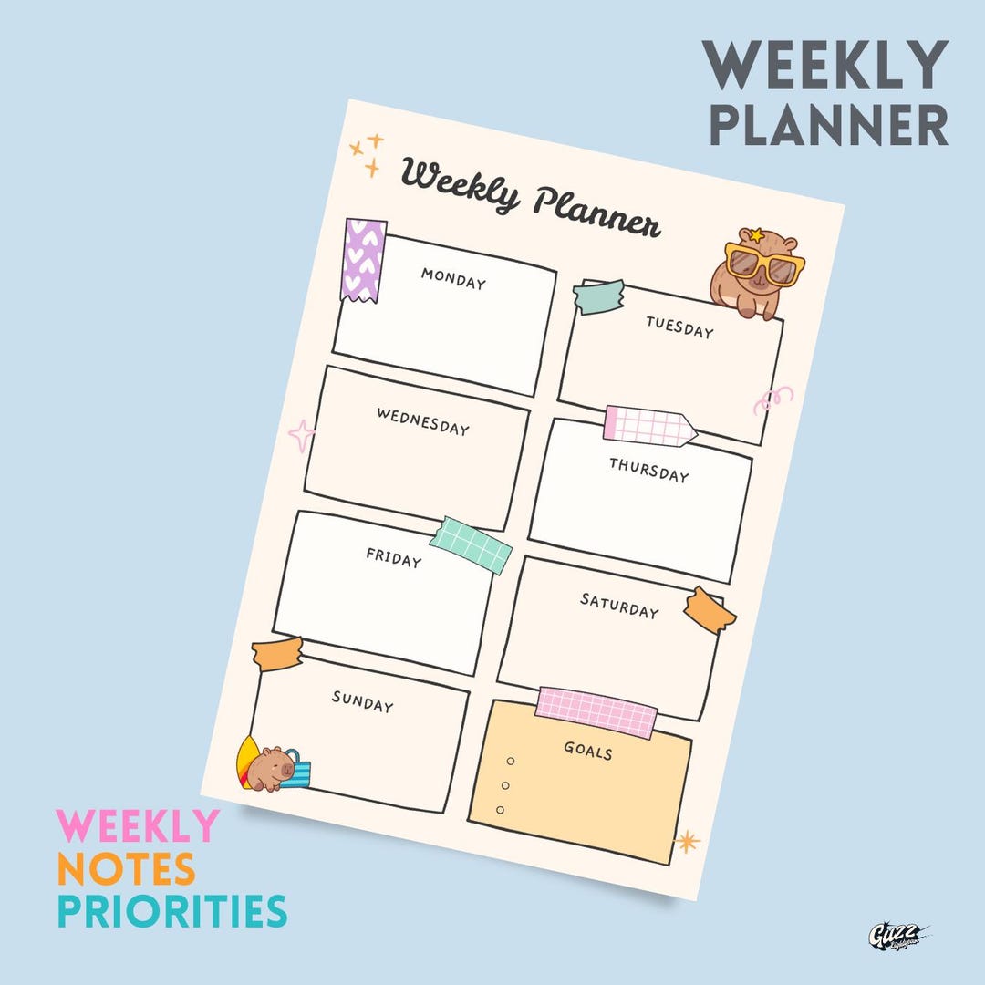 Printable Capybara Weekly Planner / Capybara Daily Planner / Capybara ...