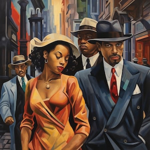 Power in Motion: Harlem Renaissance Inspired Digital Art Print of a Stylish Couple