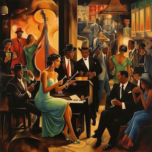 Harlem Rhythms V2: Vibrant Digital Art Print Celebrating the Joyful Spirit of the Renaissance Era Parties
