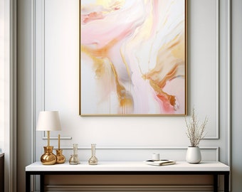 Gilded Blush V2 : Impression d'art abstrait de luxe moderne en or, rose et blanc, Art de téléchargement numérique