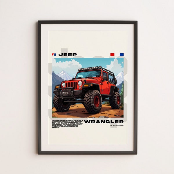 Jeep YJ Unlimited Digital Print *INSTANT DOWNLOAD*. A great wall art print perfect for decorating any bedroom, game-room, or even office.
