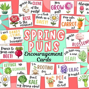 Jeux de mots printaniers, notes pour le déjeuner, booster de moral, répandez la joie dans votre communauté, cartes d'encouragement pour collègues, amis, enfants et adolescents