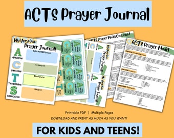 Utskrivbar bönejournal för barn i ACT – Bibelbönejournal och bokmärken för söndagsskolan, kristen hemundervisningsaktivitet i PDF-format