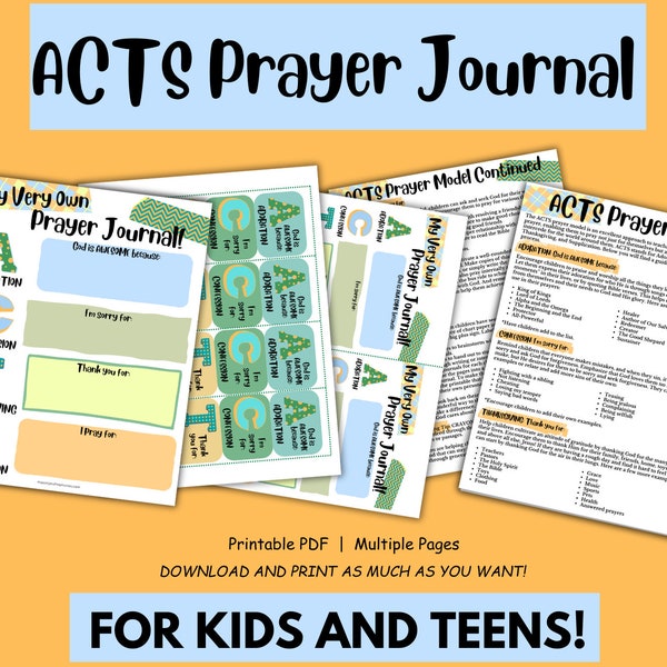 ACTS Prayer, Prayer Printable for Kids, Prayer Guide, Sunday School Lesson, Prayer Journal for Kids, Childrens Church, Acts Prayer Model