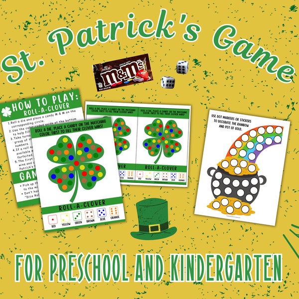 St Patrick's Day Activities, Math Game, Preschool St Patrick's Day Ideas, Candy Game for Kids, St Patrick's Day Game, Roll A Clover