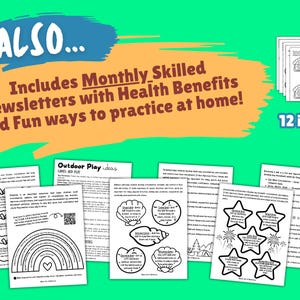 Motor Skills Worksheet that can be used as a fitness tracker for kids. Great for toddlers, preschool, kindergarten, or as an activity to use with physical therapy with children. These PE printables are a great way to unite children, parents, and teachers at school to work towards healthy movement habits for kids. Each seasonal dot marker coloring page fitness challenge also includes a newletter with PE skill health benefits and fun and easy ways to practice the PE standard at home. PE teachers!