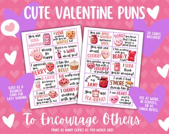 Funny Valentine Puns Cards Printable | Work, Friends & Teens Valentine Encouragement PDF | Cute Pun Valentines for School and Office