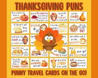 Thanksgiving Pun Encouragement Printable Cards | Holiday Humor Cards for Friends & Family | 20 Festive Fall Pun Notes | Punny Positivity