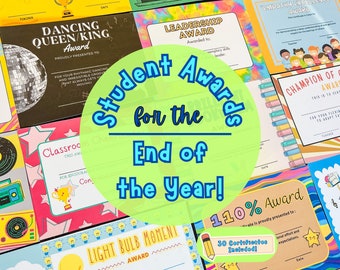 Certificati di fine anno per studenti / Premi per la classe stampabili 30 divertenti certificati per bambini / PDF di fine anno scolastico per insegnanti