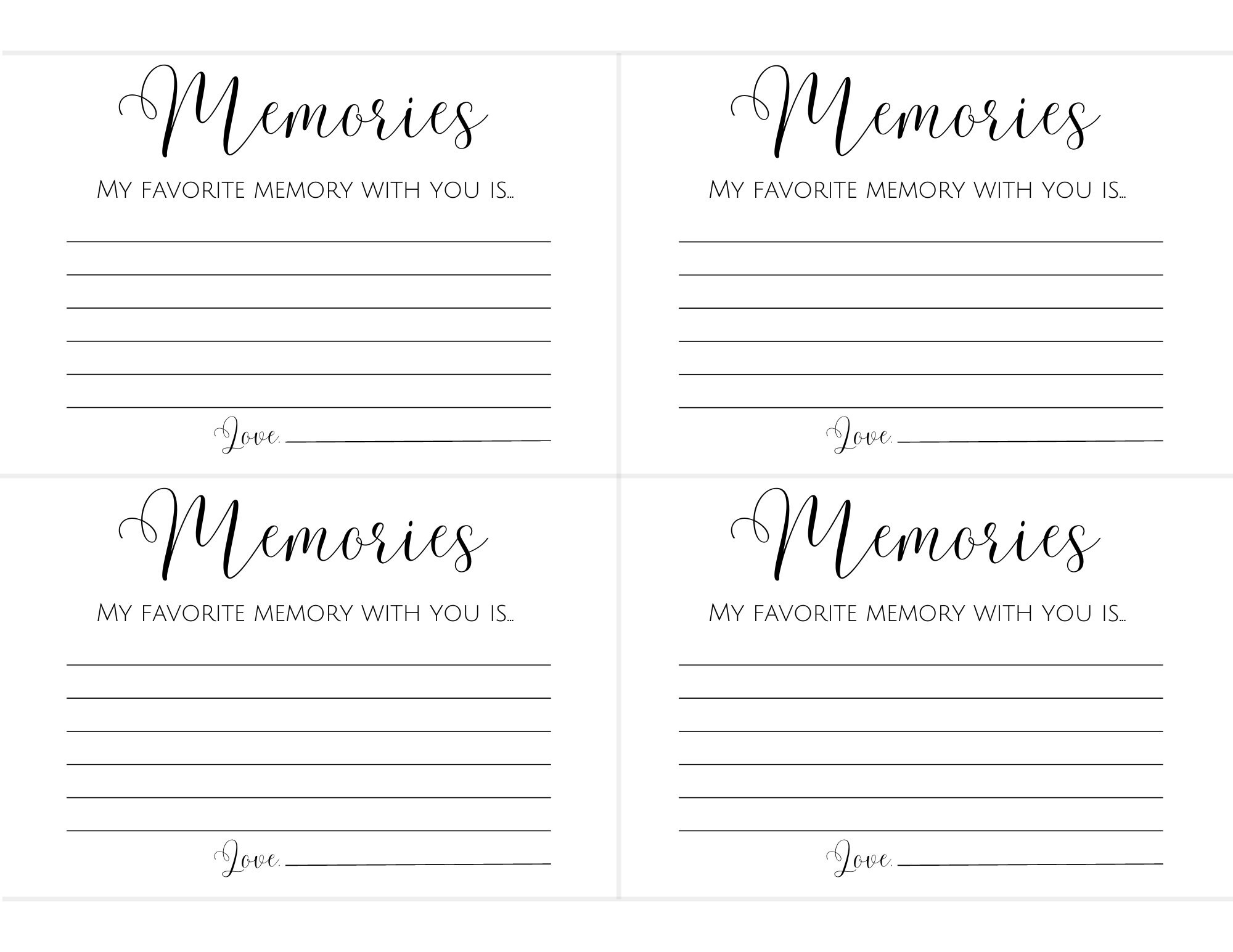 Memory Cards Printable, Calligraphy Favorite Memory, Milestone ...