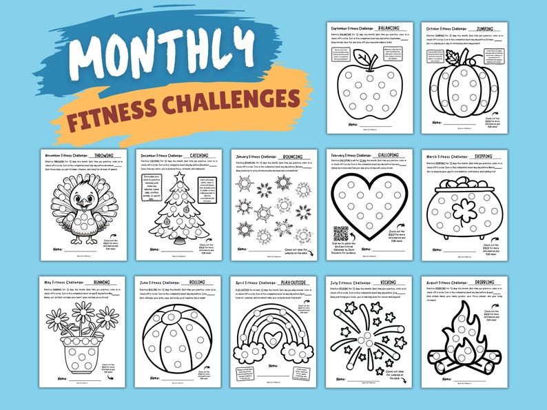 Physical Educational Worksheets for teaching children a new preschool and kindergarten PE standards in a fun way. Children color in a dot marker circle everytime the practice the gross motor skill at home. Great PE activity to use monthly as a PE teacher, preschool teacher, kindergarten teacher, daycare center, at home daycare, or homeschool activity. Works great as a monthly movement challenge to help kids learn to have fun exercising and to help fight against childhood obesity.