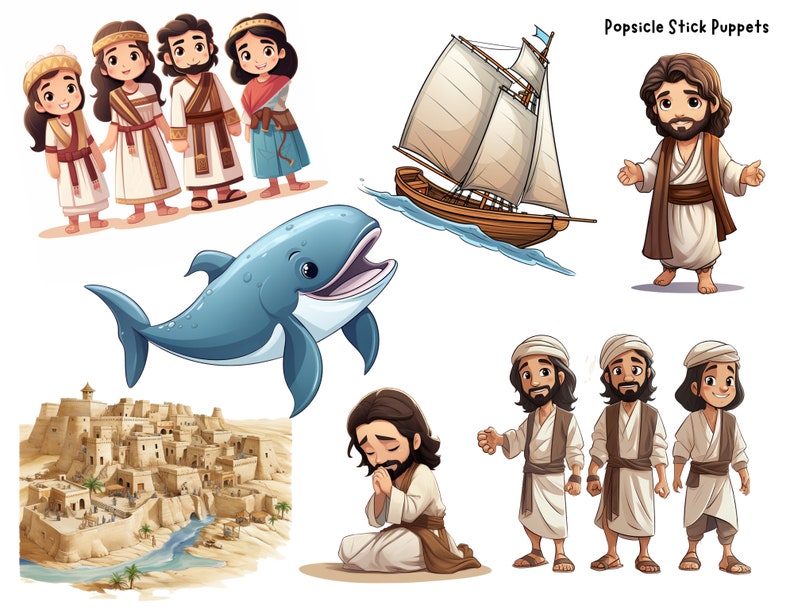 Jonah and the Whale Children's printable puppets for acting out the Bible Story for better understanding.