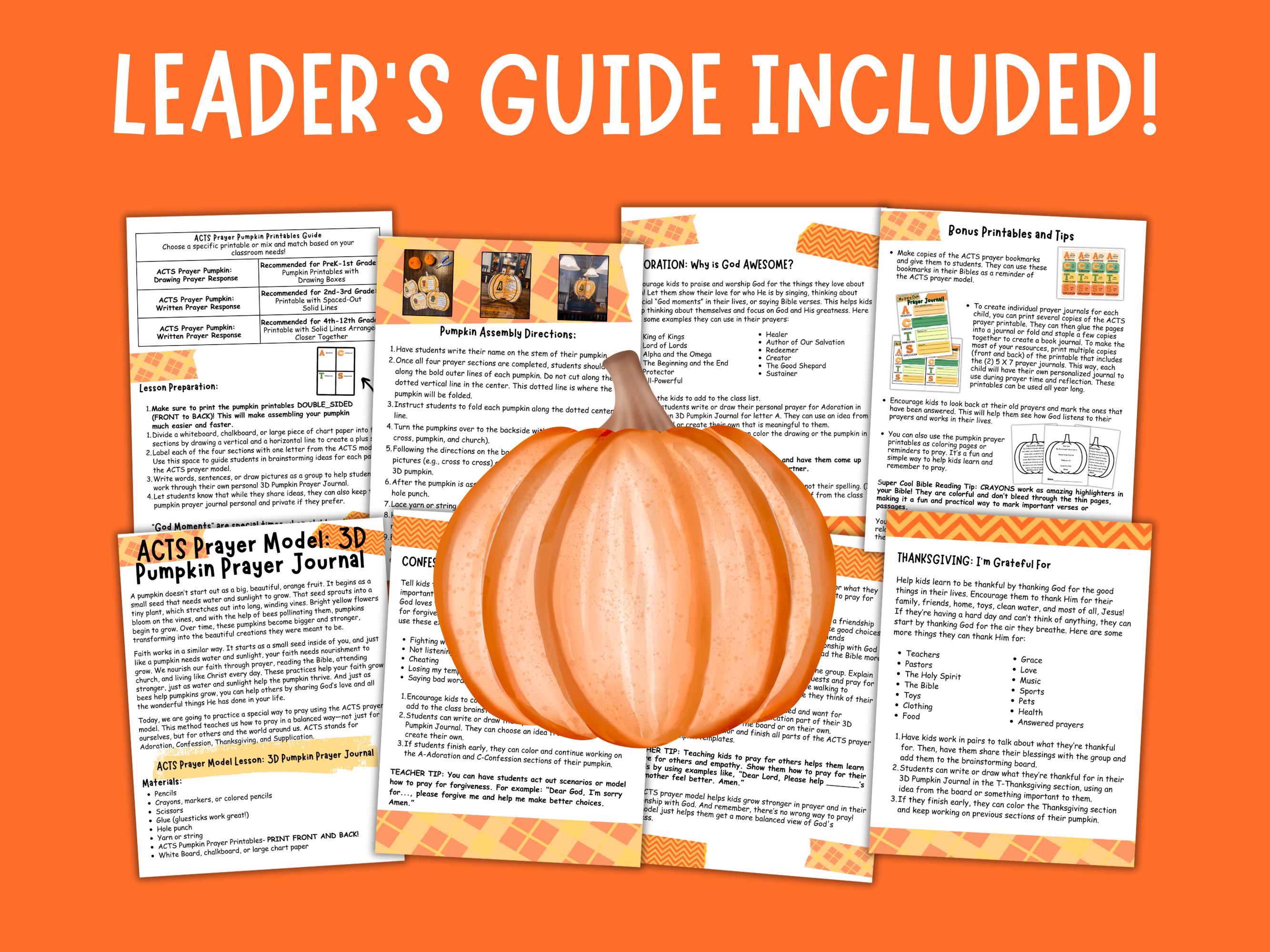 ACTS Prayer Model Pumpkin Craft Printable | Fall Sunday School Bible ...