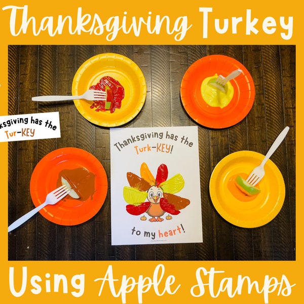 Children's Thanksgiving Craft, Turkey Craft, Apple Stamping, Turkey Painting