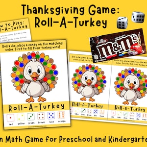 Thanksgiving Activities, Roll-A-Turkey, Thanksgiving Math Activity for Preschool and Kindergarten, Thanksgiving Party Games