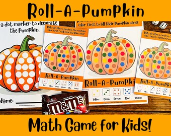 Fall Games, Halloween Math Games, Roll A Pumpkin, M & M Game, Halloween Games for Kids, Class Party, Dice Game, Candy Game