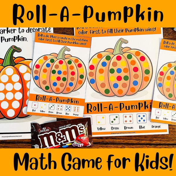 Fall Games, Halloween Math Games, Roll A Pumpkin, M & M Game, Halloween Games for Kids, Class Party, Dice Game, Candy Game, Game Printable