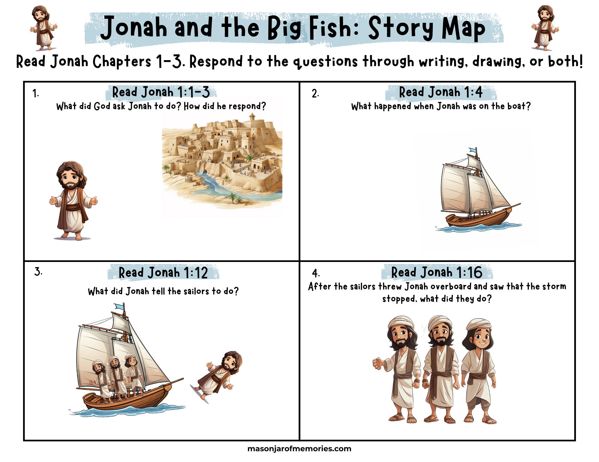 Jonah and the Whale Story Map Bible Stories Bible Scavenger - Etsy