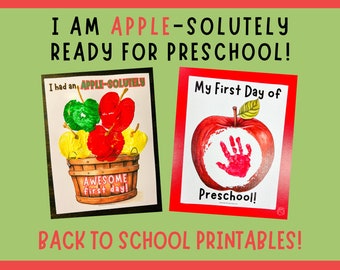 Apfel Handabdruck & Stempel Craft Printable | Erster Schultag Andenken | Vorschule, Kindergarten Apfel Kunst PDF | Zurück zu Schulaktivität