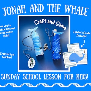 Bible Story Lesson, Jonah and the Whale, Christian Resources, Homeschool Lesson, Sunday School Game, Jonah and the Whale Activity for Kids