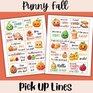May include: A set of 16 printable cards with autumn-themed puns and illustrations. The cards feature various fall icons like pumpkins, apples, gourds, and pinecones. Each card has a different pun, such as "Life is gourd with you!" and "You are the apple of my pie!"