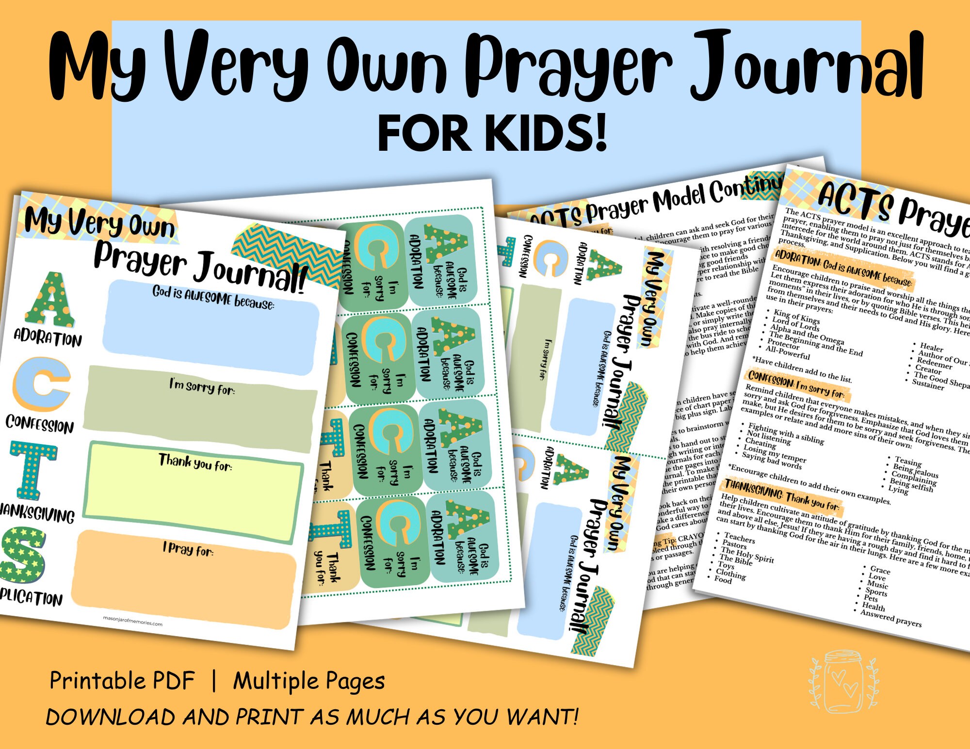 ACTS Prayer, Prayer Printable for Kids, Prayer Guide, Sunday School ...