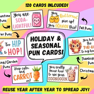 Grappige woordspelingen, woordspelingen voor de feestdagen, punny woordspelingen Verbindingskaarten, woordspelingen liefde, notities lunch, kaarten om liefde te verspreiden, aanmoedigingskaarten