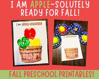 Fall Worksheets Preschool, First Day of Fall, Apple Stamping Craft, A is for Apple, Fall Handprint Craft, Fall Pun, Kindergarten Craft