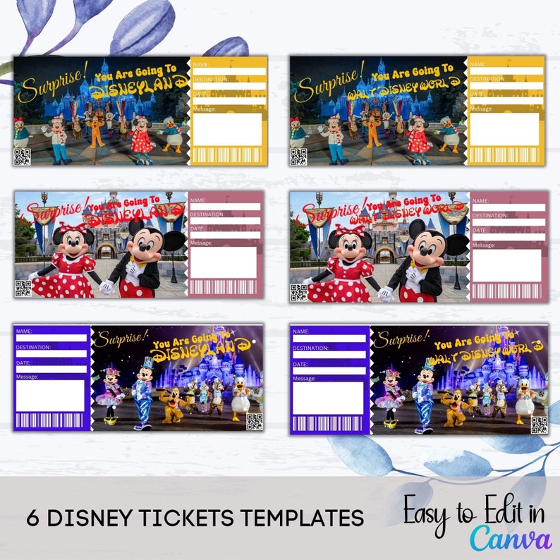 Editable Disneyland Tickets Printable Walt Disney World Etsy