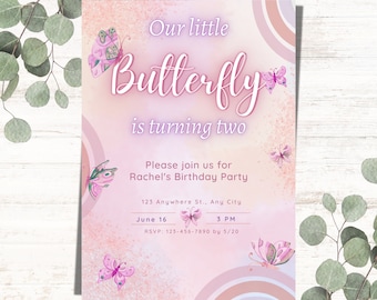 Butterfly Birthday Invitation Girl Birthday Pink Butterfly Invitation Birthday Girl Birthday Butterfly Invitation Rainbow Butterfly Invite